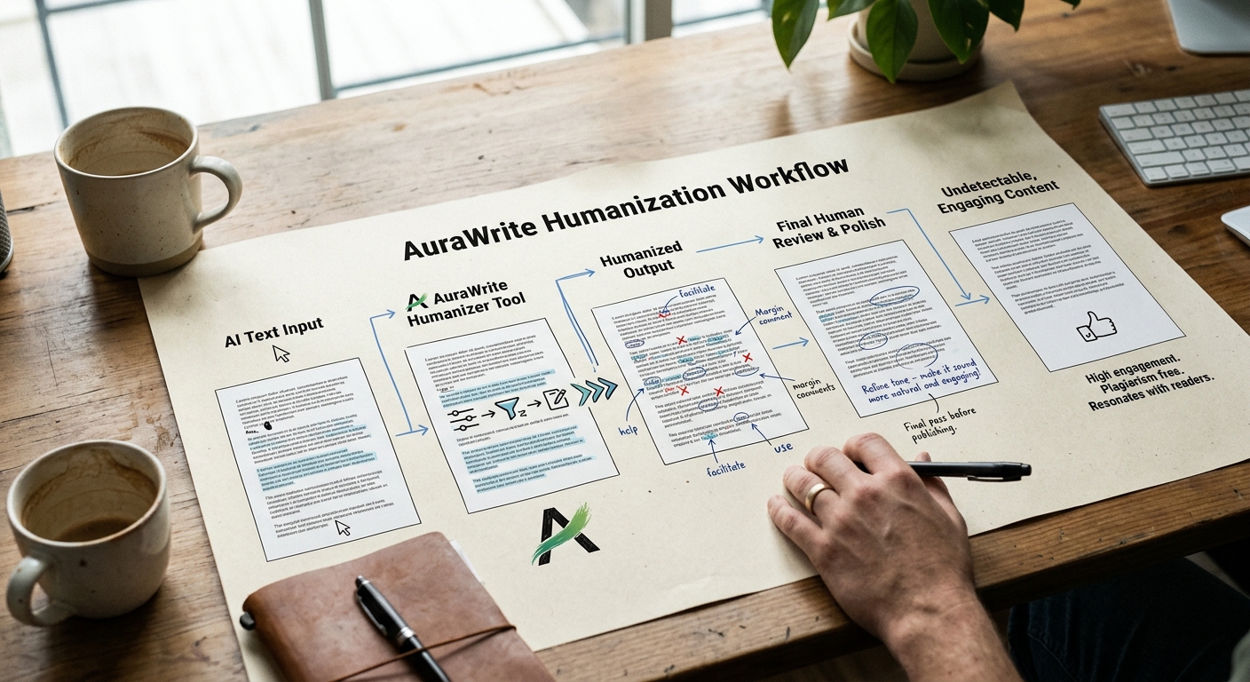 A graphical representation of the content humanization workflow: 